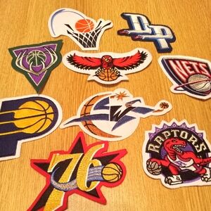 NBA Vintage Patches 10 Total. Hawks Pistons Nets Bucks Pacers and more.